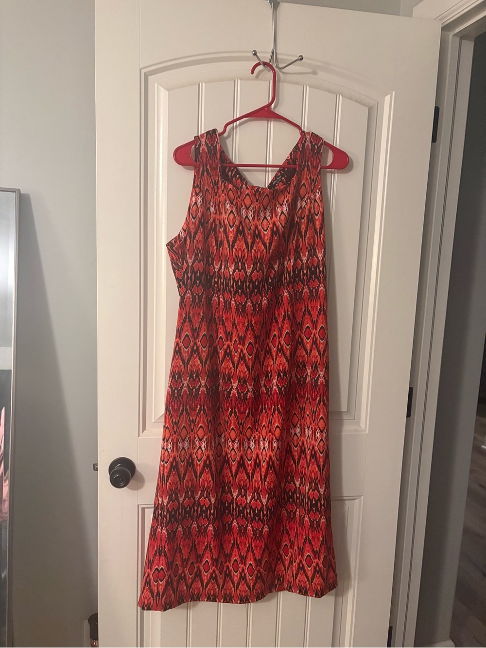 Sleeveless Red Patterned A-Line Dress